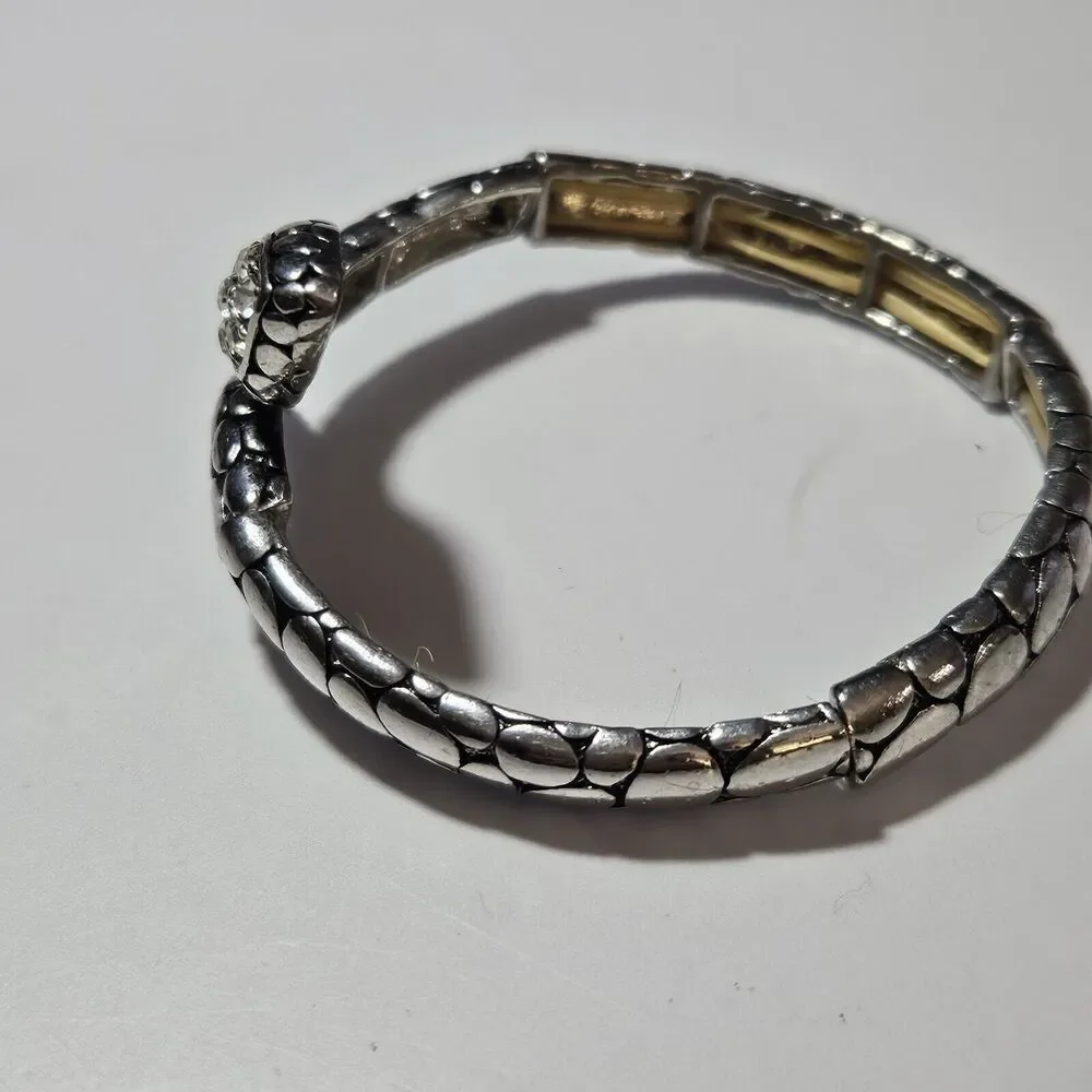 Crystal Snake Stretch Bracelet in Silver Tone Heart Head 7